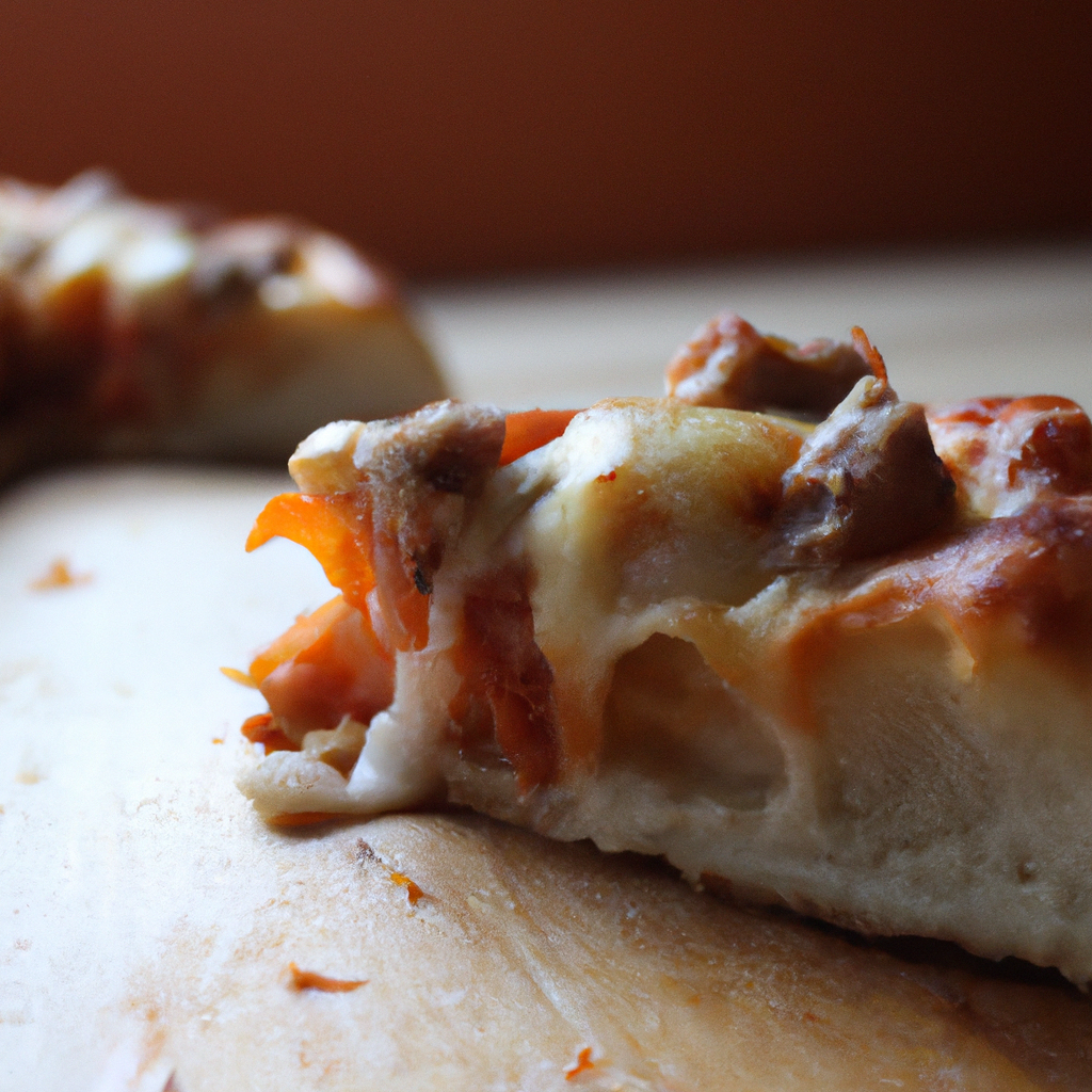 갓 구운 알파 피자, 따뜻한 김이 오르는 목제 도마 위 클로즈업